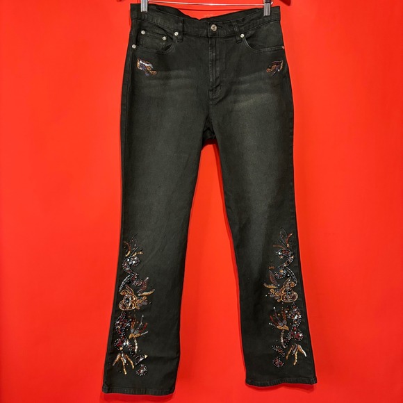 DG2 by Diane Gilman Black Embellished Bootcut Jeans Womens Size 8 Sequins Beads - Picture 1 of 8
